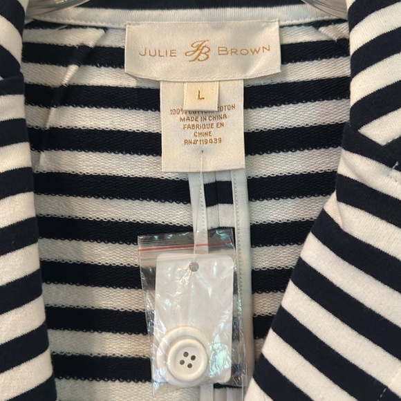 Julie Brown, 100% cotton, navy and white striped jacket, size large BNWT - Picture 2 of 6